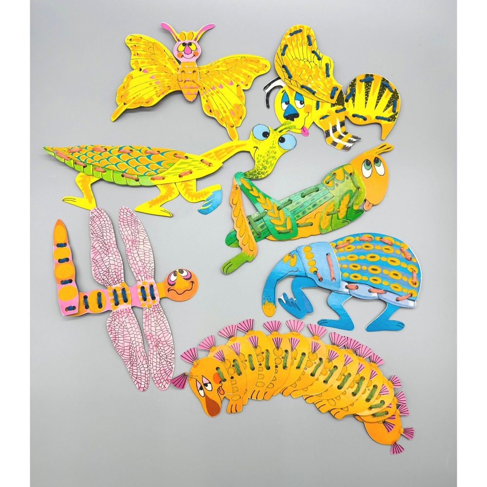 Whitman Funny Fuzzies Sewing Cards Vintage 1968 Flocked Lacing‎ Toy Multi Color